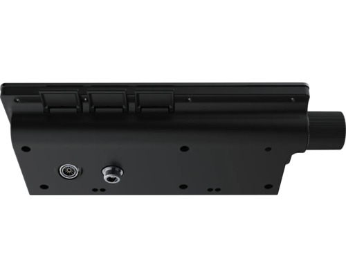 Detailný záber spodnej časti elektronickej riadiacej jednotky s konektormi a otočným gombíkom