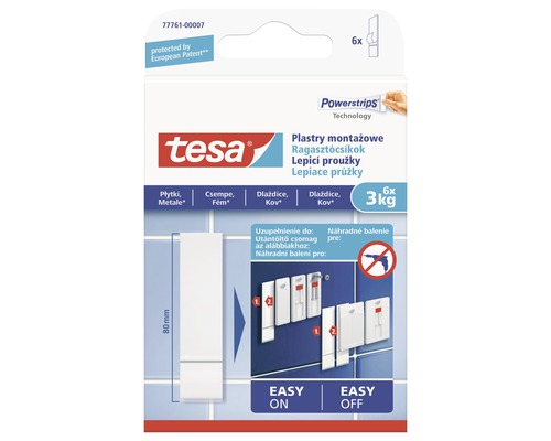 Tesa lepiace prúžky na dlaždice a kov 6ks, 3kg Lepiace prúžky Tesa Powerstrips, 6 kusov, vhodné na dlaždice, kov a kameň