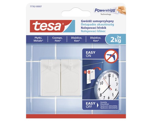 Tesa nalepovací klinec na dlaždice a kov 2ks, 2kg Tesa samolepiaci klinec pre obklady a kov, dve balenia, nosnosť až dva kilogramy