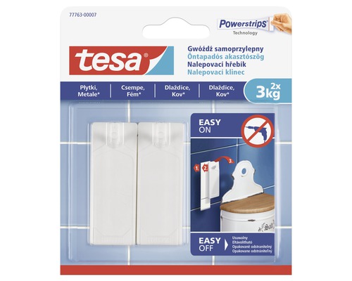Tesa nalepovací klinec na dlaždice a kov 2ks, 3kg Samolepiace klince Tesa Powerstrips 3 kilogramy, 2 kusy