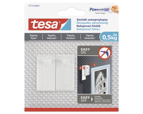 Tesa nalepovací klinec na tapety a omietku 2ks, 0,5kg Tesa Powerstrips Samolepiaci klinec na upevnenie predmetov na tapety a omietku