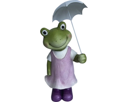 Figúrka žaba s dáždnikom Lafiora fibreclay 25 x 16 x 45 cm bielo-fialovo-zelená