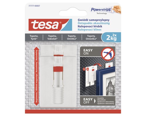 Tesa nastaviteľný nalepovací klinec na tapety a omietku 2ks, 2kg Tesa lepiaci klinec na tapety a omietku, dva kusy, pre jednoduché upevnenie predmetov