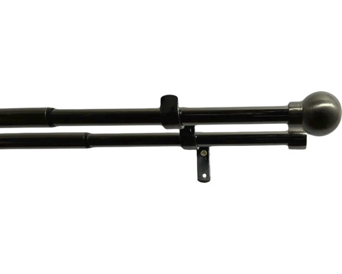 Dvojitá teleskopická garniža sada kov Ø 16/19 mm 120-230 cm čierny nikel Dvojitá záclonová tyč s guľovými koncami na upevnenie záclon
