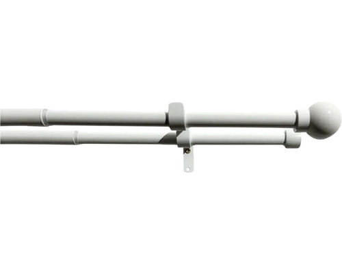 Dvojitá teleskopická garniža sada kov Ø 16/19 mm 120-230 cm biela Dvojitá záclonová tyč s guľovými koncami