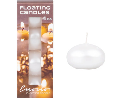 Sviečky plávajúce Emocio 5 cm 4 ks perleťové biele Emorio plávajúce sviečky, 4 kusy