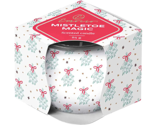 Vianočná vonná sviečka v skle Emocio 7 x 6,2 cm Mistletoe Magic Snowflake 85 g Vonná sviečka s motívom imela v darčekovom balení