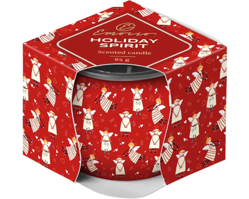 Vianočná vonná sviečka v skle Emocio 7 x 6,2 cm Holiday Spirit Cookie and Cream 85 g Vonná sviečka Emocio Holiday Spirit, 85 gramov, s motívom anjela
