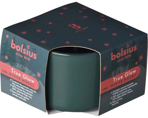 Vianočná vonná sviečka v skle Bolsius True Glow Winter Woods 9 x 6,3 cm