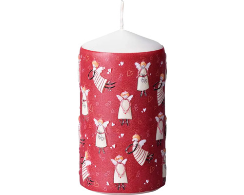 Vianočná sviečka valec 60 x 110 mm Holiday Spirit červená Sviečka s motívmi anjelov a srdiečok