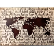 Dekoratívny obrázok mapy sveta s názvami krajín