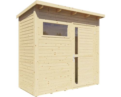 Drevený záhradný domček s oknom a dverami