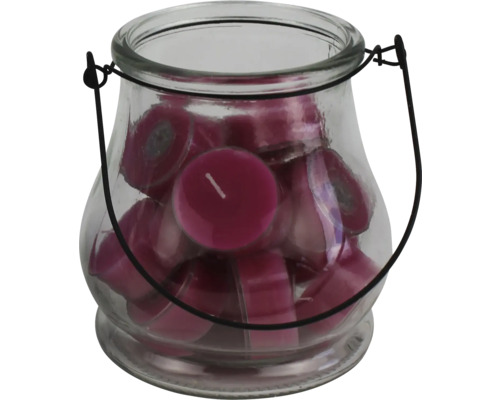 Svietnik na čajové sviečky sklenený 12 x 12 cm so 16 ružovými sviečkami