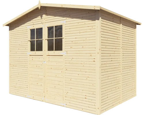 Záhradný domček z dreva s dvojkrídlovými dverami a oknami