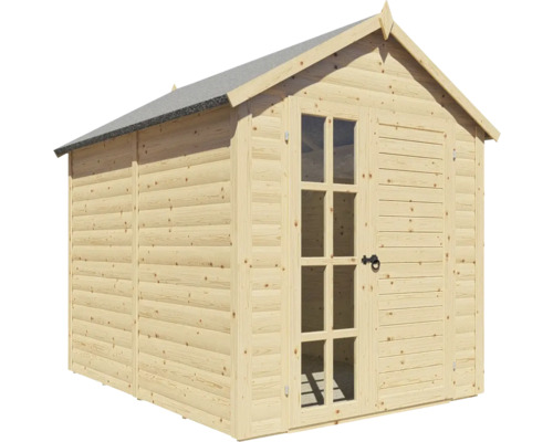 Záhradný domček z dreva s presklenými dverami a strešnou lepenkou