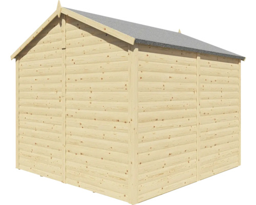Drevený záhradný domček so sivou strešnou krytinou