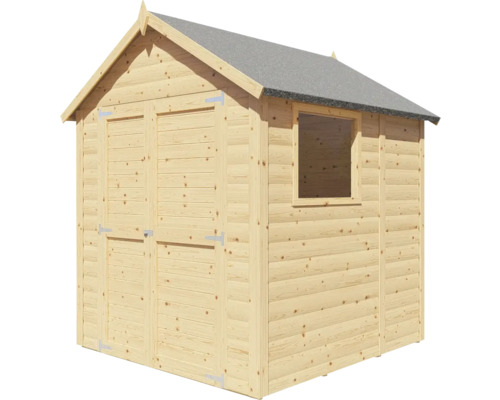 Drevený záhradný domček s oknom a dvojkrídlovými dverami