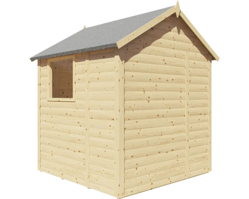 Drevený záhradný domček s oknom a šedou strechou