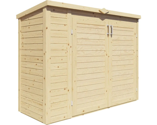 Drevený záhradný domček s dvojkrídlovými dverami na uskladnenie záhradného náradia