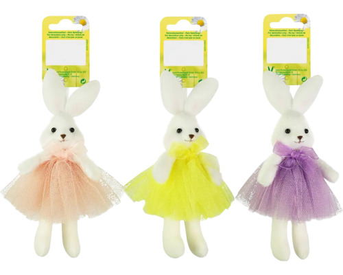 Tri figúrky veľkonočného zajačika s tylovými sukňami ako dekorácia