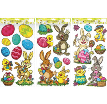 Dekoratívne okenné obrázky s veľkonočnými motívmi ako zajačiky a veľkonočné vajíčka