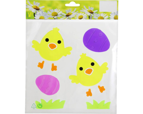 Nálepka gélové kuriatka 19 x 23,5 cm Sada nálepiek na okno s kuriatkami a veľkonočnými vajíčkami