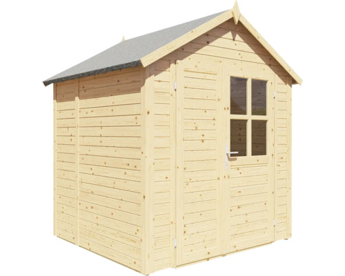 Drevený záhradný domček s oknom a dvojkrídlovými dverami