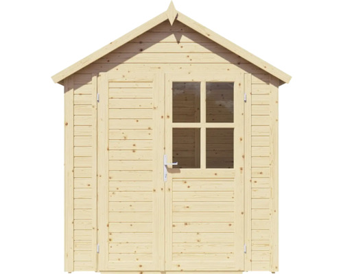 Záhradný domček z dreva s dverami a oknom