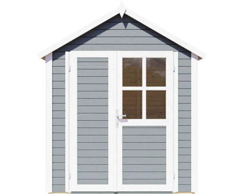 Drevený záhradný domček s dverami a oknami