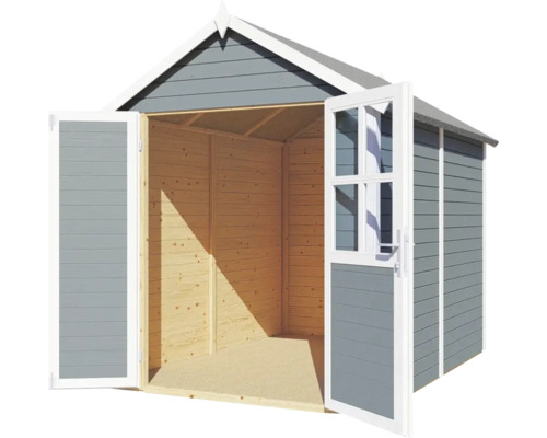 Záhradný domček s dvojkrídlovými dverami a presklenými dverami