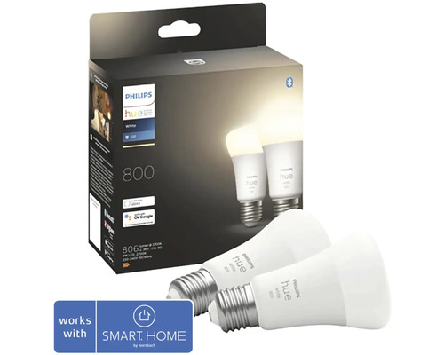 LED žiarovka Philips HUE White A60 E27/9 W 800 lm 2700 K 2 ks - kompatibilná so SMART HOME by hornbach Dvojbalenie Philips Hue White LED žiarovky E27 s obalom