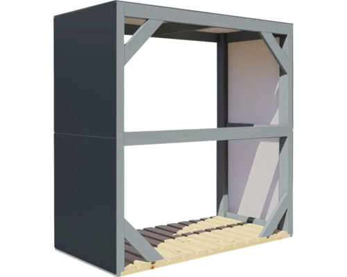 Drevený regál na palivové drevo s dvomi úrovňami