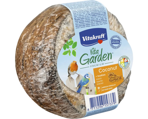 Krmivo pre vonkajšie vtáctvo Vitakraft Kokos plnený 1/2 Vitakraft Vita Garden Premium kokosové krmivo pre vtáky s hmyzom