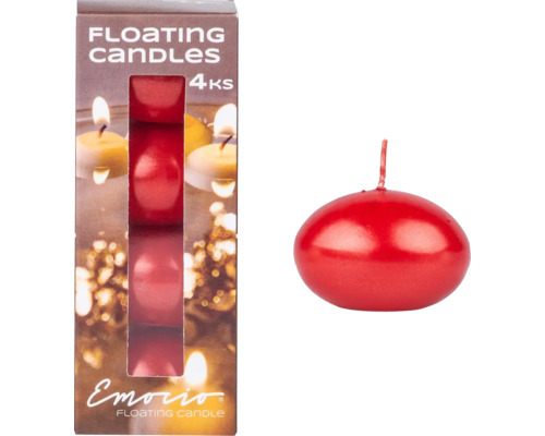 Sviečky plávajúce Emocio 5 cm 4 ks metalické červené Červená plávajúca sviečka v balení po štyroch kusoch