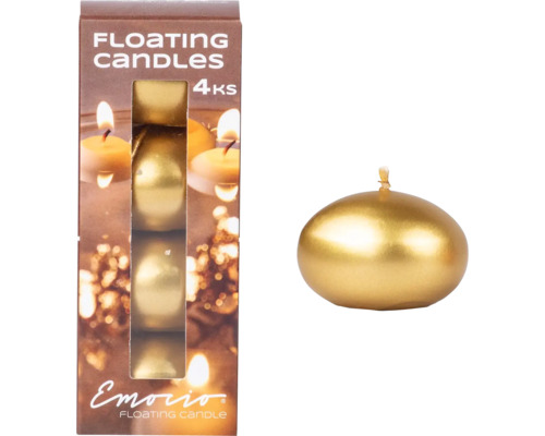 Sviečky plávajúce Emocio 5 cm 4 ks metalické zlaté Zlaté plávajúce sviečky, balenie 4 kusov