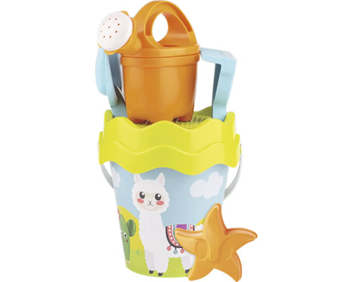 Súprava hračiek na pláž s vedierkom, krhlou, lopatou, hrabľami a formičkami