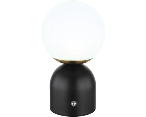 Stolná lampa s čiernou základňou a guľovým tienidlom