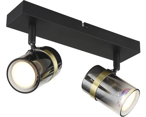 Stropné svietidlo s dvoma bodovými svetlami z kovu a skla