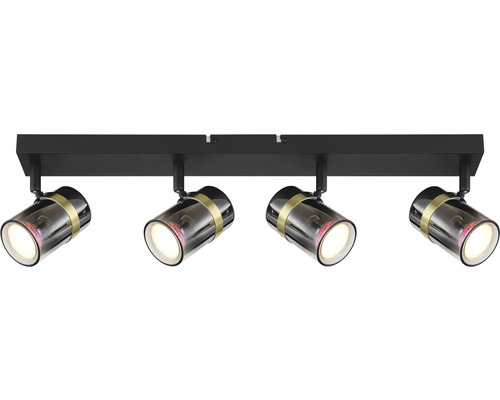 Čierne stropné svietidlo so štyrmi reflektormi