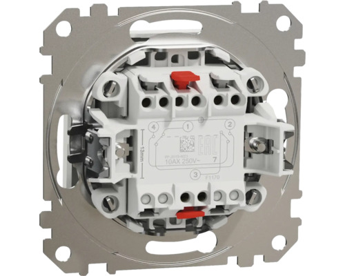 Detail vypínača s viditeľnými pripojeniami a upevňovacími prvkami.