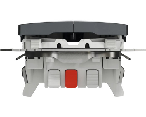 Vnútorný pohľad na spínač s červeným tlačidlom