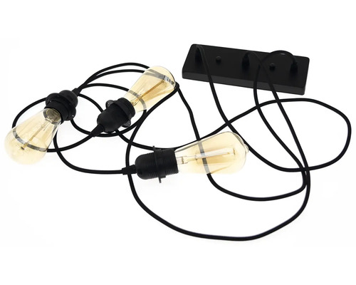 Závesné svietidlo s tromi žiarovkami a čiernym závesom