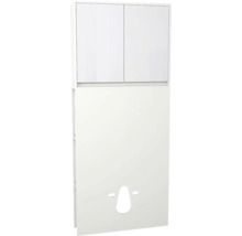 Biela skrinka pod umývadlo s dvomi dvierkami hore a jednými dvierkami dole