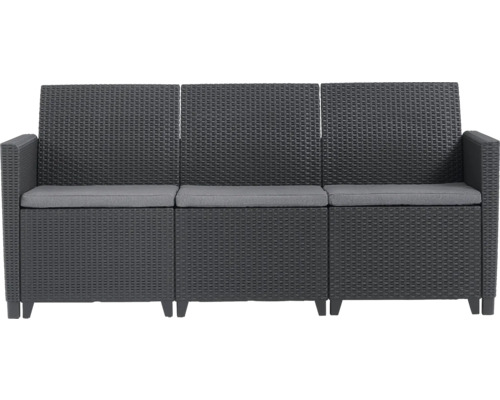 Záhradná pohovka z polyratanu s tromi sedadlami a čalúnením