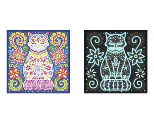 Sada diamantového maľovania s motívom mačky, ktorá svieti v tme