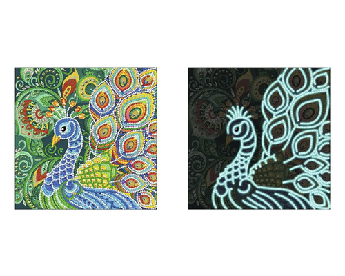 Diamantová maľba páv so svetelným efektom