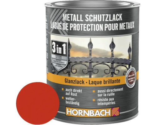 Farba na kov 3v1 HORNBACH ohnivo-červená lesk 750 ml Kovová ochranná farba v plechovke s ukážkou farby