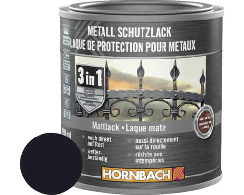 Farba na kov 3v1 HORNBACH čierna matná 250 ml Kovová ochranná farba v plechovke, matná, 750 ml