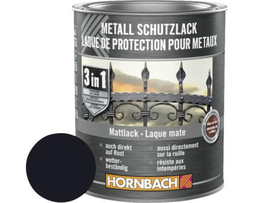 Farba na kov 3v1 HORNBACH čierna matná 750 ml Kovová ochranná farba v plechovke s ukážkou farby