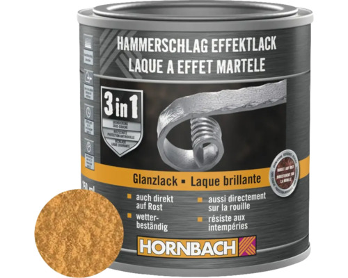 Kladivková farba na kov 3v1 HORNBACH meď lesklá 250 ml Plechovka kladivkovej farby s efektom, lesklá farba, 3 v 1, ochrana proti korózii a odolná proti poveternostným vplyvom